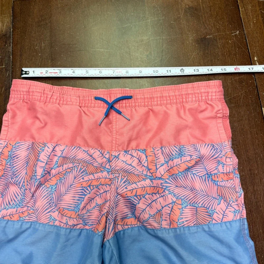 Vineyard‎ Vines Swim Trunks Kids Small 8-10 Pink Blue Palm Leaf Striped Shorts